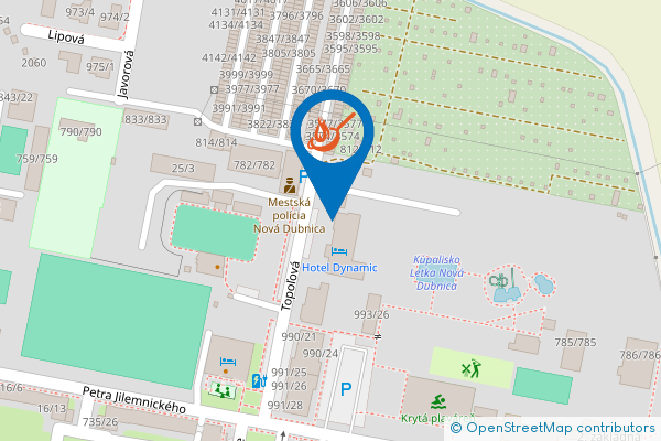 Mapa - Hotel DYNAMIC ***, Topoľová 2, 018 51 Nová Dubnica