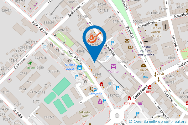 Mapa - Reštaurácia Srdiečko, Pplk. Pľjušťa 688/2, Skalica,