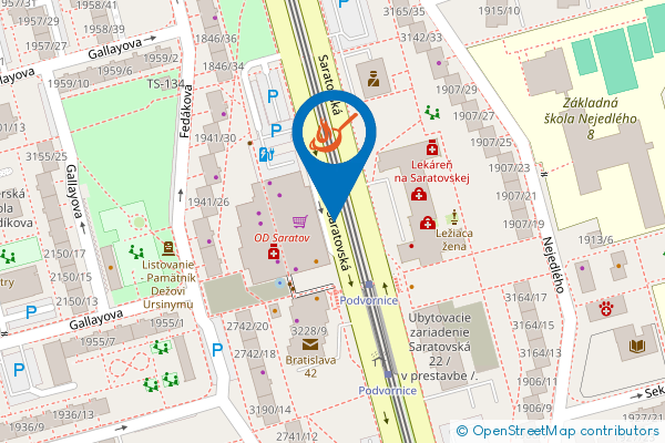 Mapa - Saratov - Reštaurácia a pizzeria, Saratovská 13, 841 02 Dúbravka