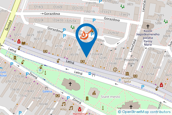 Mapa - Zbrojnoš, Letná 42 052 01, Spišská Nová Ves